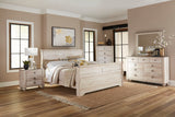 White Wash Finish King Sleigh Bed Bedroom Set with Dresser, Mirror, 2 Nightstands, and Chest