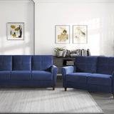 Modern Living Room Sofa Set 2pcs Comfort Sofa Loveseat Plush Seatbacks Tufted Detail Blue Velvet Upholstery Solid Wood