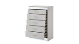 White Wood Queen Bedroom Set with LED Headboard, Modern Glam Design