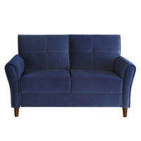 Modern Living Room Sofa Set 2pcs Comfort Sofa Loveseat Plush Seatbacks Tufted Detail Blue Velvet Upholstery Solid Wood