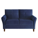 Modern Living Room Sofa Set 2pcs Comfort Sofa Loveseat Plush Seatbacks Tufted Detail Blue Velvet Upholstery Solid Wood