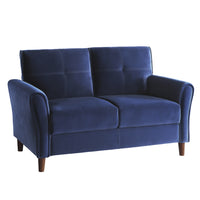 Modern Living Room Sofa Set 2pcs Comfort Sofa Loveseat Plush Seatbacks Tufted Detail Blue Velvet Upholstery Solid Wood