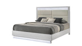 White Wood Queen Bedroom Set with LED Headboard, Modern Glam Design