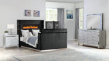 Modern 4-Piece King Bedroom Set with Fireplace Headboard and TV Stand Footboard