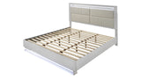 White Wood Queen Bedroom Set with LED Headboard, Modern Glam Design