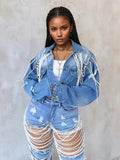Jacket with Pearl Chains, Handmade Beaded Casual Jacket Coat for Women Streetwear Spring/Summer Fashio