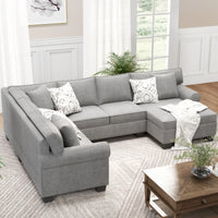 Sectional Sofa Upholstered Rolled Arm Classic Sofa Set with 3 Pillows for Living Room