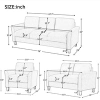 Living Room Furniture Set Three Seaters Sofá, Loveseat and Armchair,Modern Tufted Back Cushion Couch