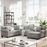 Sectional Sofa Upholstered Rolled Arm Classic Sofa Set with 3 Pillows for Living Room