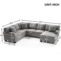 Sectional Sofa Upholstered Rolled Arm Classic Sofa Set with 3 Pillows for Living Room