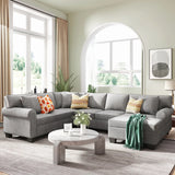 Sectional Sofa Upholstered Rolled Arm Classic Sofa Set with 3 Pillows for Living Room