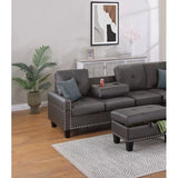 Leather Living Room Furniture 3-PCS Sectional Sofa Set Sofa  Chaise And Storage Ottoman Cup Holder Couch