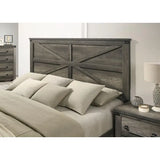 Gray King Bed with Unique Design Headboard - Simple Wooden Bedroom Furniture