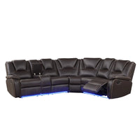 Modern Faux Leather Manual Reclining with Center Console and LED Light Strip,Living Room Furniture Set