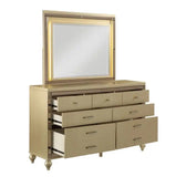 Queen Size Gold 4 Piece Bedroom Set include Mirror/Bed/1 Nightstand/Dresser