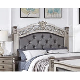 Antique Silver California King Size Bed with Tufted Faux Leather