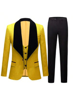 Mens 3 Piece Floral Tuxedo, Jacquard Slim Suit Set, Paisley Blazer Vest and Pants