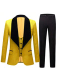 Mens 3 Piece Floral Tuxedo, Jacquard Slim Suit Set, Paisley Blazer Vest and Pants