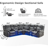 Power Recliner Sectional Sofa Couches With LED Light For Living Room, Reclining Couch Sets