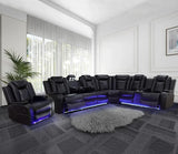 Power Recliner Sofa Sectional Couches with LED Light for Living Room,Leather Reclining