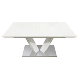 White High Gloss 7-Piece Dining Set with Extendable Table, V-Shaped Support, Gray Faux Leather Chairs