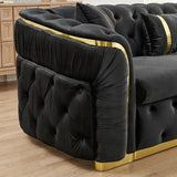110.5" Luxury Velvet L-Shaped Chesterfield Sofa with Gold Stainless Steel Accents