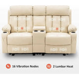 White Loveseat Recliner with Ottoman, Heat, Massage, and Power Recline for Living Room