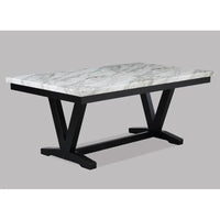 Dining Table Set - White Marble & Black Finish, Black Faux Leather Upholstered Chairs