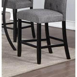 rectangular dining table, 6 high chairs, charcoal fabric cluster back tabletop chairs
