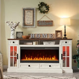 TV Stand  Farmhouse Entertainment Center with 42" Fireplace & LED Lights, Modern Media Console Table
