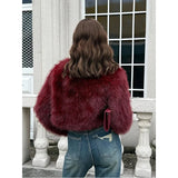 Fall/Winter Women's Fashionable Elegant Minimalist Burgundy Long Sleeve Short Faux Fur Coat, New Arrival