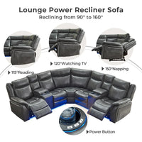 Power Recliner Sectional Sofa Couches With LED Light For Living Room, Reclining Couch Sets