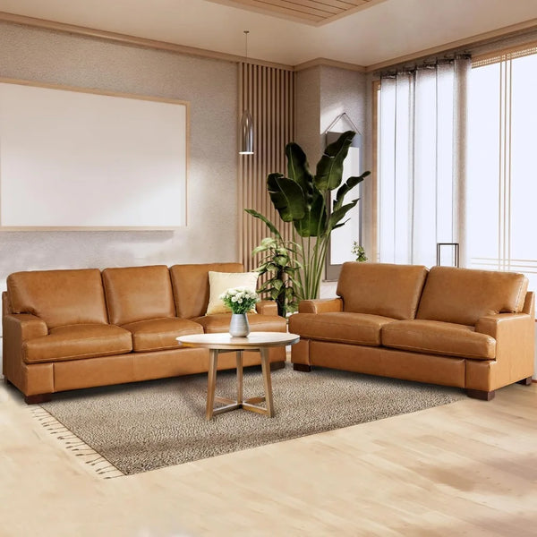 Siggy Genuine Leather Sofa for Living Room, Bedroom - Loveseat, Sofa - Luxurious Comfort