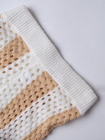 Christmas Gift Women's Color Block Knit 2-Piece Shorts Set - Crochet Cutout Button Short Sleeve Shirt & Shorts