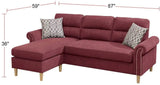 Red Color Polyfiber Reversible Sectional Sofa Set Chaise Pillows Plush Cushion Couch