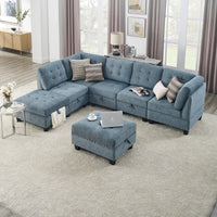 L shape Modular Sectional Sofa includes Three Single Chair ，Two Corner and Two Ottoman