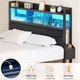 Bed Frame with Wood Headboard, Metal Platform Bed Frame Full Size with Storage Drawers and Shelf,LED Lights