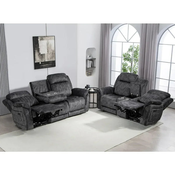 Power Reclining Living Room Set with Adjustable Headrest, Power Reclining Sofa and Loveseat Set with USB