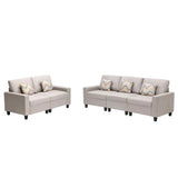 Beige Linen Fabric Sofa and Loveseat Living Room Set with Cushions