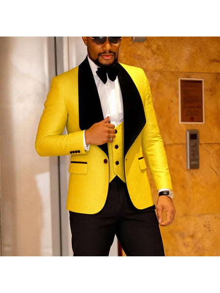 Mens 3 Piece Floral Tuxedo, Jacquard Slim Suit Set, Paisley Blazer Vest and Pants