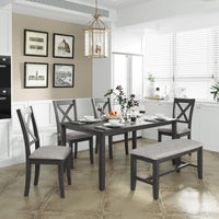 Kitchen Dining Set 6-Piece Black 4 Dining Chairs And Bench