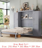 Queen Size Murphy Bed with 2 Wardrobes and Storage Shelf, Multifunctional Foldable Bed Frame