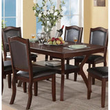 7pc Formal Dining Set with Solid Wood Table, Shelve & 6 Chairs