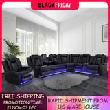 Power Recliner Sofa Sectional Couches with LED Light for Living Room,Leather Reclining