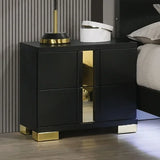 Modern Black 3pc Bedroom Set Queen Size Bed w LED 2x Nightstands