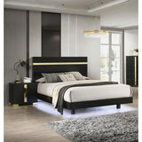 Modern Black 3pc Bedroom Set Queen Size Bed w LED 2x Nightstands
