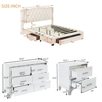 4-Pieces Bedroom Sets Queen Size Upholstered Bed with 3 Drawers,Mirrored Nightstands and Dresser