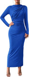 Women Bodycon Maxi Dress Long Sleeve Back Slit Ruched Elegant Party Cocktail Formal