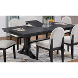 Traditional Dining Table & 6 Side Chairs Set, White Finish, Fabric Upholstered Chairs with Trestle Base