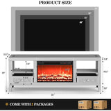 TV Stand for 23-65+ Inch TVs, Silver Glitter TV Stand with LED Light, Modern